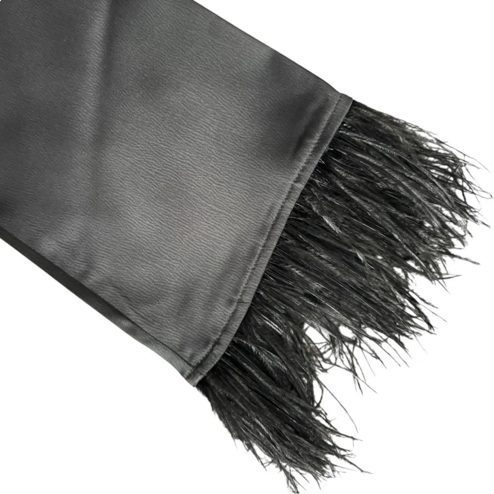 ✨ WAYF Black Satin Feather Cuff Bolero Jacket – Size L (NWT) ✨ - Picture 6 of 7